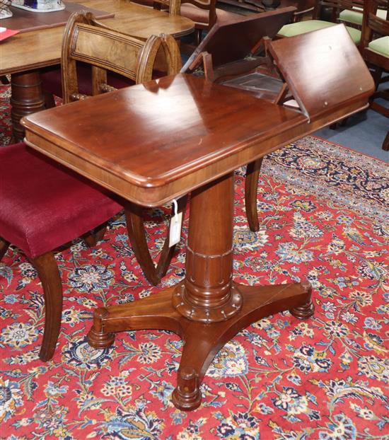 A Victorian mahogany reading table with adjustable top W.90cm